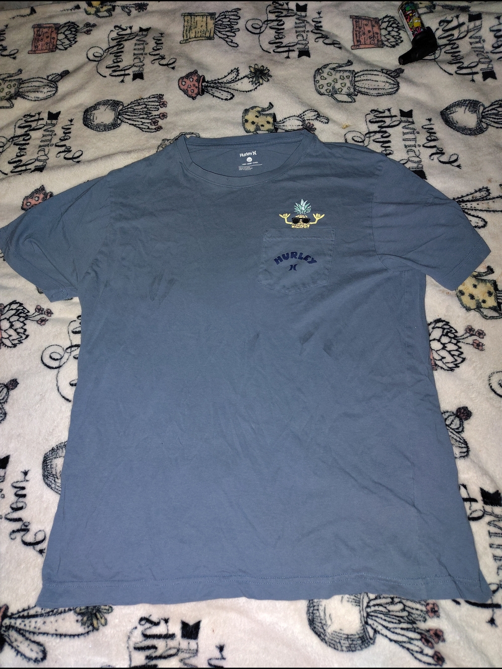 Women's Hurley Blue Short Sleeve Graphic T-Shirt With Pineapple For Sale!
